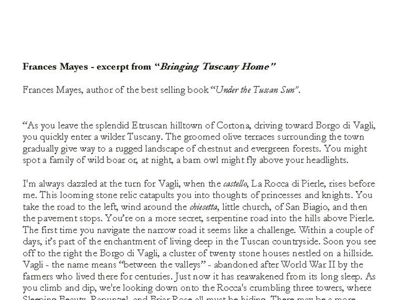 Screenshot of the excerpts from Bringing Tuscany Home